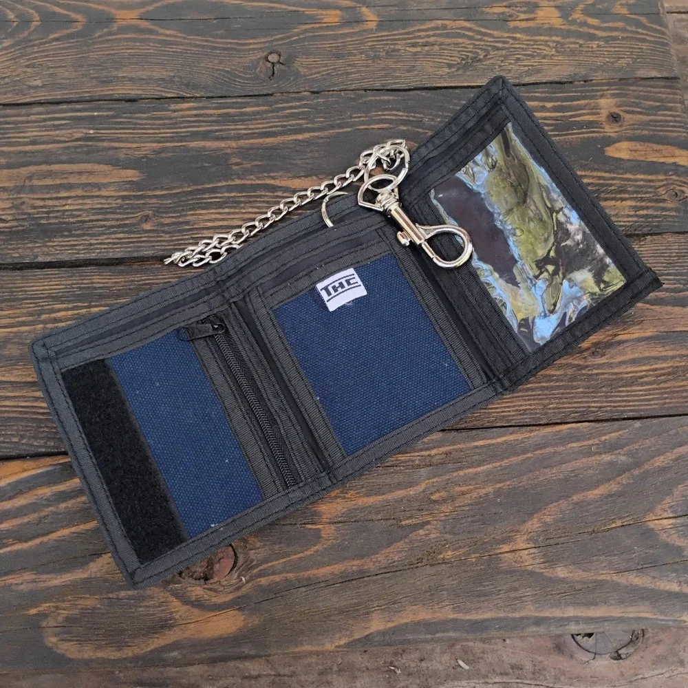 THC Highway 420 Blue Hook and Loop Embroidered Fabric TriFold Wallet With Chain